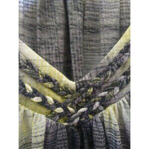 DKNY Jeans Plaid Smocked Stretch Cap Sleeve Top Size L V-Neck